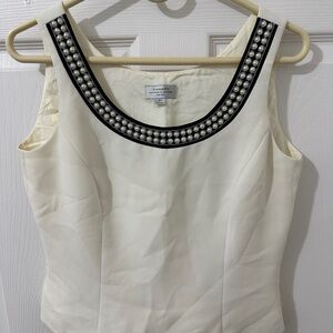 Tahari Cream Sleeveless Blouse with Pearl Accents